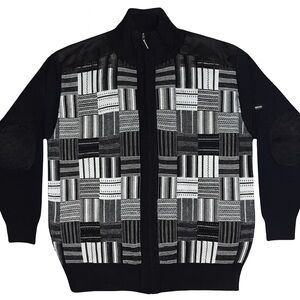 SilverSilk Black & Gray Patchwork Zip-Up Sweater – Size Large